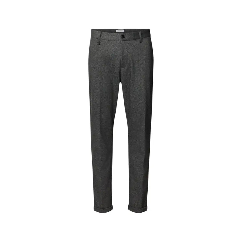 Charcoal gray Antony Morato slim-fit men’s trousers with subtle pattern and cuffed hems