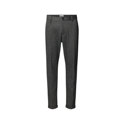 Charcoal gray Antony Morato slim-fit men’s trousers with subtle pattern and cuffed hems