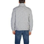 Light gray quilted jacket with high collar and pockets, likely made of polyester or nylon.