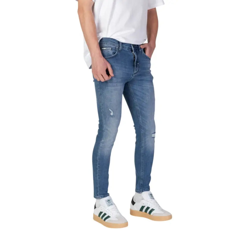 Antony morato light blue slim fit distressed men denim jeans suitable for spring summer wear
