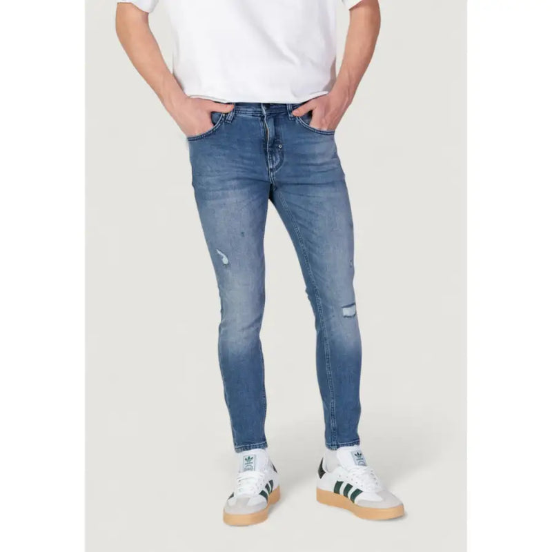 Antony Morato light blue slim fit men jeans made of denim with distressed patches for spring summer wear