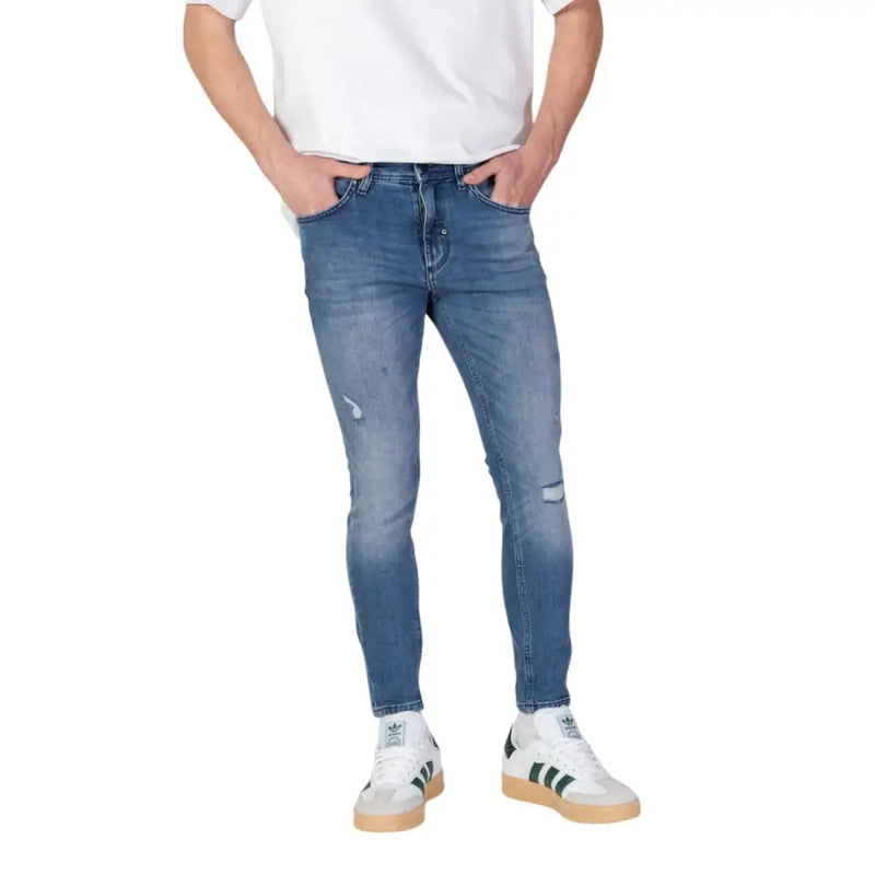 Antony Morato light blue slim fit men jeans made of denim with distressed patches for spring summer wear
