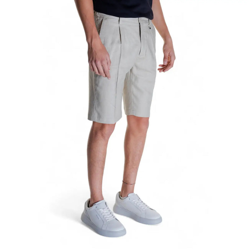 Antony Morato Leinen-Shorts für Herren in Beige mit taillierter Passform und dezenten Falten, Vorderansicht