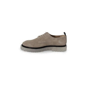 Antony Morato men beige leather lace-up shoes with chunky translucent sole and black trim in suede material