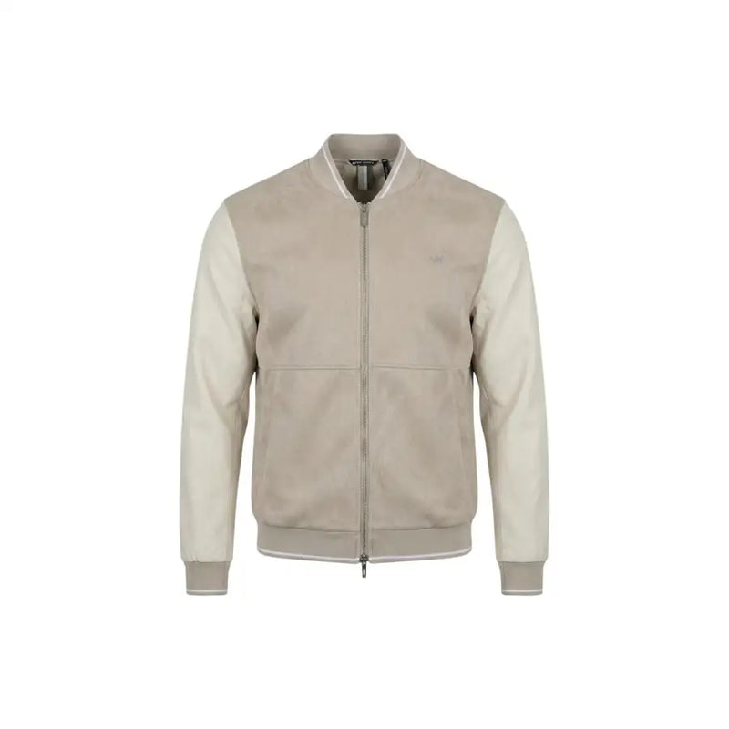 Antony Morato Beigefarbene, zweifarbige Wildleder-Bomberjacke für Herren mit gerippten Bündchen und Saum, Polyester-Reißverschlussblazer