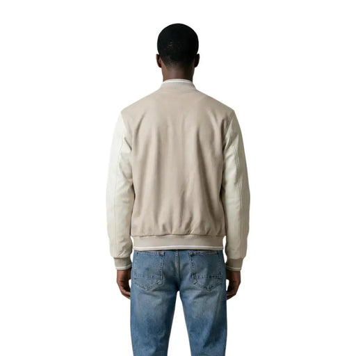 Antony Morato men beige and cream two-tone bomber jacket with leather sleeves polyester zip blazer mmfl01125