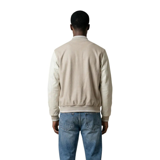 Antony Morato men beige and cream two-tone bomber jacket with leather sleeves polyester zip blazer mmfl01125
