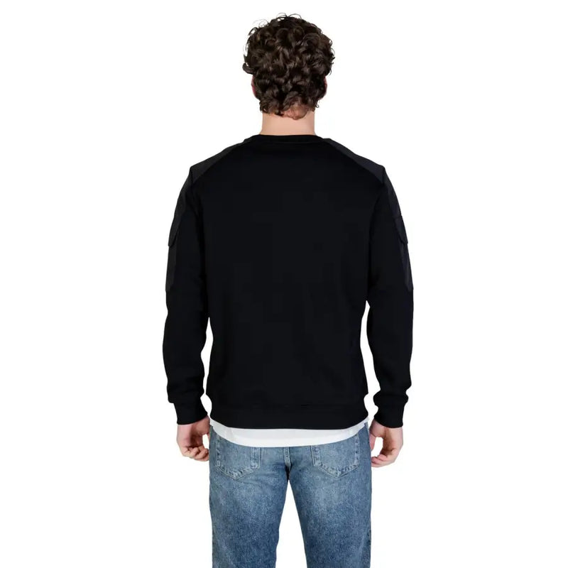 Antony Morato Schwarzes Herren-Sweatshirt aus Baumwolle mit Rundhalsausschnitt und dunkelgrauen Schulterpartien und Ärmelakzenten