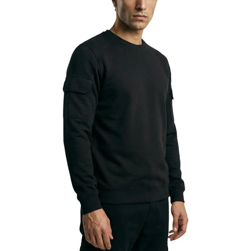 Antony Morato men black cotton sweatshirt with round neck and long sleeves featuring patch pockets on each sleeve
