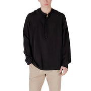 Antony Morato men shirt in black long-sleeved fabric with mandarin collar and rolled cuffs button-up style