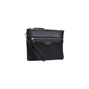 Antony Morato Schwarze Herren-Clutch aus Polyamid mit strukturiertem Leder top silberne Reißverschlussakzente und Handgelenkschlaufe