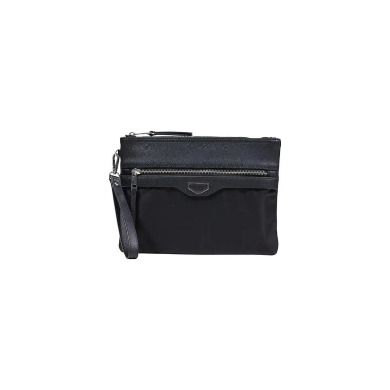 Antony Morato Schwarze Herren-Handgelenktasche aus Leder und Nylon mit zwei Reißverschlüssen und minimalistischem Design, Größe 18 x 7 x 7 cm