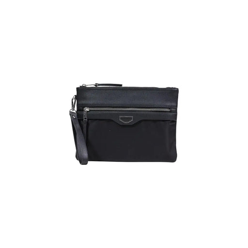 Antony Morato Schwarze Herren-Handgelenktasche aus Leder und Nylon mit zwei Reißverschlüssen und minimalistischem Design, Größe 18 x 7 x 7 cm