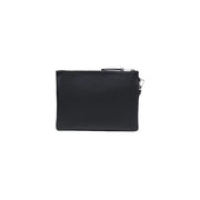 Antony Morato Schwarze Herren-Reißverschlusstasche aus Polyamid mit schwarzer, strukturierter Lederclutch, silbernem Reißverschluss und Metallverschluss