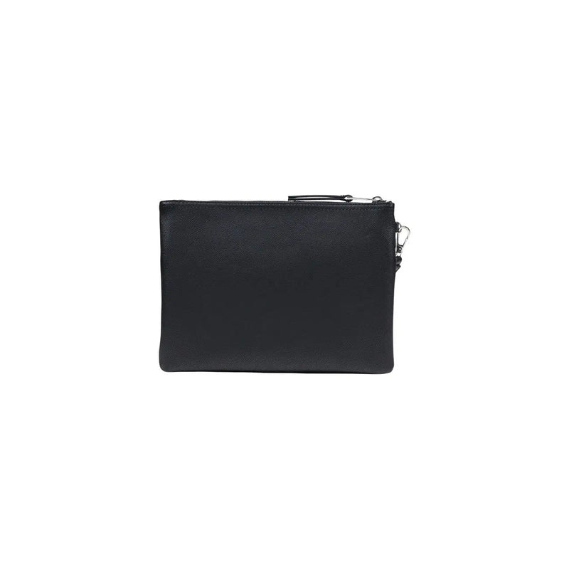 Antony Morato Schwarze Herren-Reißverschlusstasche aus Polyamid mit schwarzer, strukturierter Lederclutch, silbernem Reißverschluss und Metallverschluss