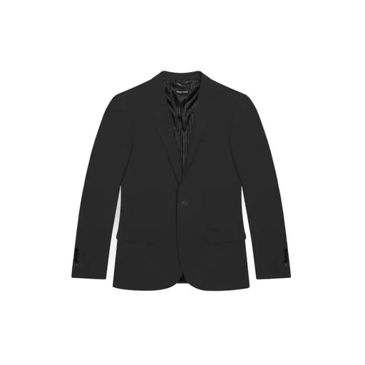 Antony Morato men black polyester blend tailored blazer with single button closure and subtle striped lining