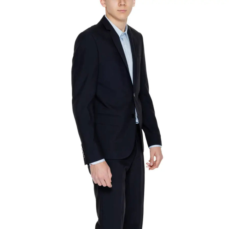 Antony Morato Schwarzer Herrenblazer aus Polyester-Mischgewebe mit Reverskragen, elegantem, modernem Schnitt und dezenter Textur.