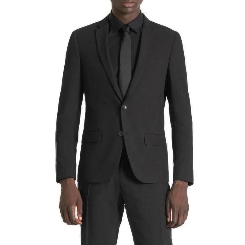Antony Morato men black polyester blend tailored blazer with notched lapels and two front buttons