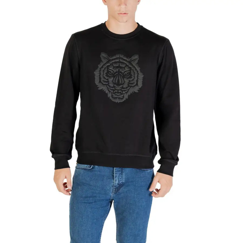 Men’s black crewneck sweatshirt with embroidered tiger head design from Antony Morato