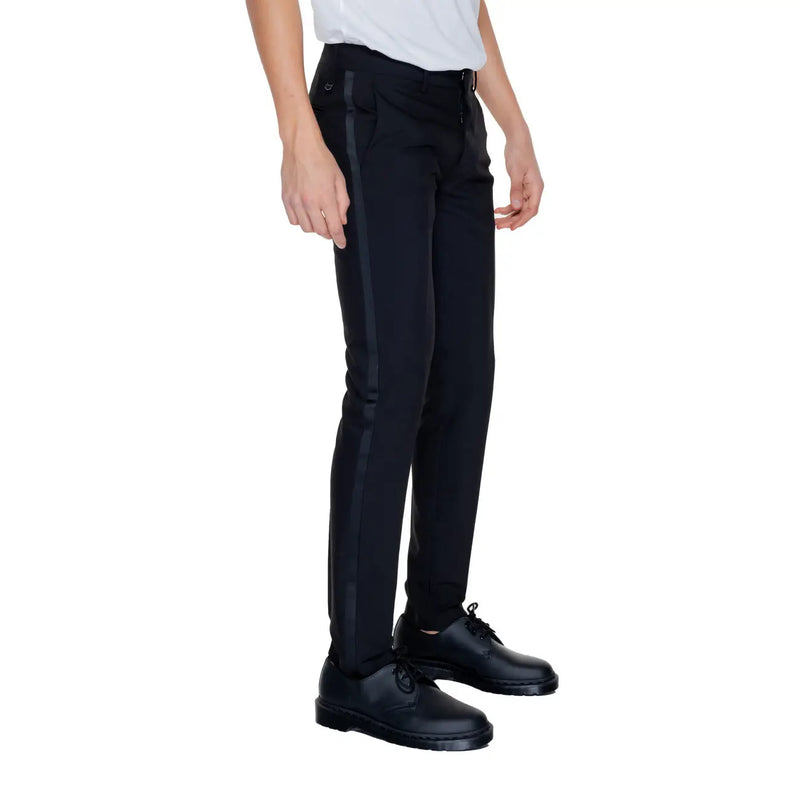 Antony Morato men black slim-fit polyester blend trousers with sleek straight-leg cut and subtle vertical stripe detailing