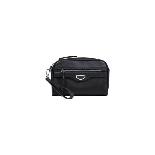 Antony Morato Schwarze Herren-Handgelenktasche aus Leder mit silberfarbenem Metallverschluss und Reißverschlussanhänger im Crossbody-Taschen-Design