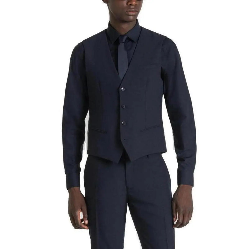 Antony Morato Herrenweste, ärmellos, marineblau, tailliert, mit drei silbernen Knöpfen, modernes Design