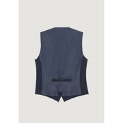 Antony Morato Ärmellose Herrenweste mit Knöpfen in Blau, von hinten gesehen, aus marineblauem, tailliertem Stoff mit schwarzen Seiteneinsätzen.