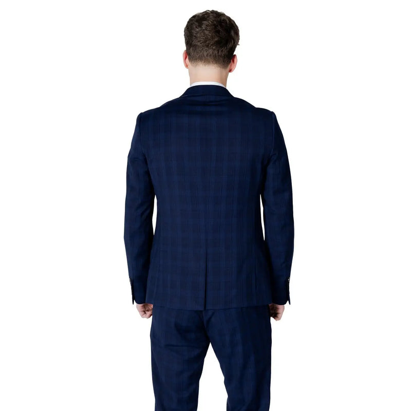 Antony Morato Herrenblazer in Blau mit Karomuster aus marineblauem Polyestergemisch mit dezenten vertikalen und horizontalen Streifen