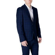 Antony Morato Herren-Blazer aus blau-kariertem Polyester mit dezenter Struktur und passender marineblauer Karohose