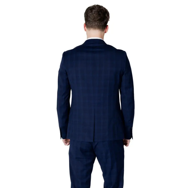 Antony morato Herren-Blazer aus blau-kariertem Polyester mit marineblauem Karomuster und dezenten vertikalen und horizontalen Streifen
