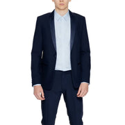 Antony Morato Herren-Smokingjacke in Blau mit marineblauen Satinrevers im langen Blazer-Design
