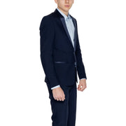 Antony Morato men navy blue tuxedo jacket with satin lapels and matching trousers in long blazer style