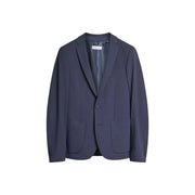 Antony Morato men blue slim fit polyamide blazer jacket with subtle sheen two flap pockets and fine stitching details