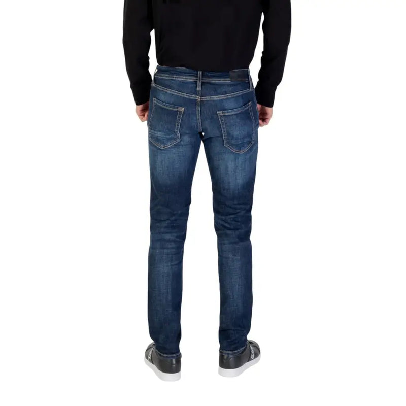 Antony morato Herrenjeans aus dunkelblauem Denim mit Used-Look-Effekt, schmal geschnitten hinten und mit klassischen Taschen