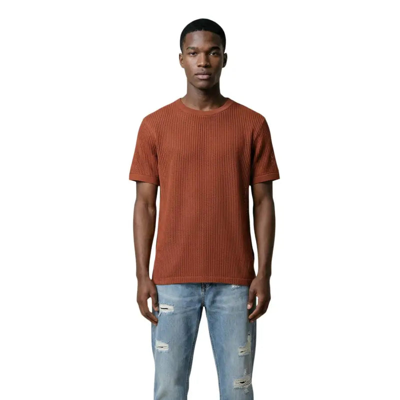 Antony Morato Herren-Baumwoll-Kurzarmshirt, rostfarben, gerippt t-shirt mit Rundhalsausschnitt in Beige