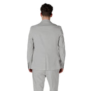 Antony Morato men grey linen blend blazer with tailored fit lapel collar and subtle texture in light gray color