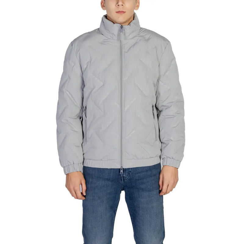 Antony morato Graue gesteppte Herren-Daunenjacke mit durchgehendem Reißverschluss und elastischen Bündchen mmco00900