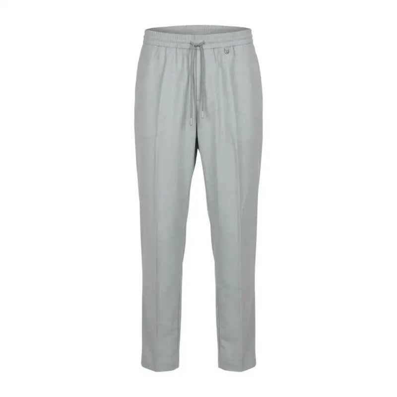 Antony Morato men grey slim-fit polyester viscose trousers with elastic waistband and matching drawstring