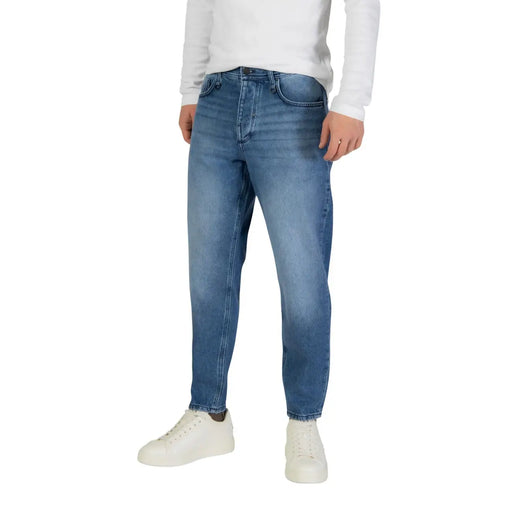 Antony Morato men jeans blue Doris baggy ankle fit cotton with straight-leg cut and faded wash front view