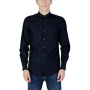 Men’s navy blue long-sleeved button-up shirt with classic collar for Antony Morato collection