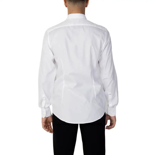 Men’s white long-sleeved cotton dress shirt from Antony Morato with round neck design