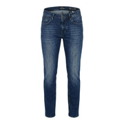 Antony morato men ozzy tapered fit blue cotton jeans in dark blue denim with slim fit and subtle fading