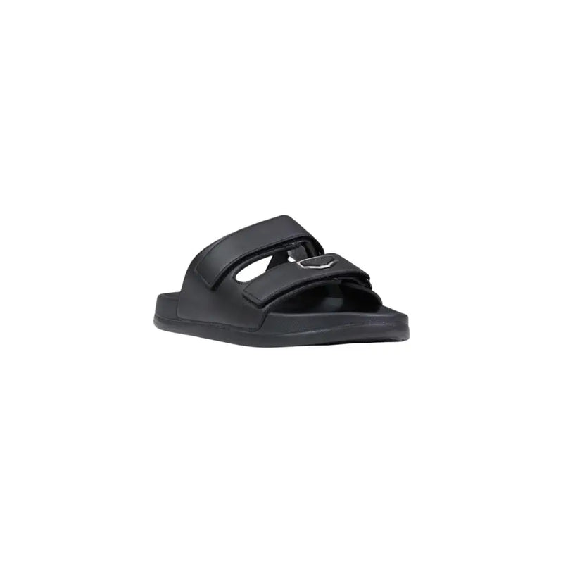 Antony Morato Schwarze Herren-Sandalen aus veganem Leder mit zwei Klettverschlüssen und silberner Metallschnalle