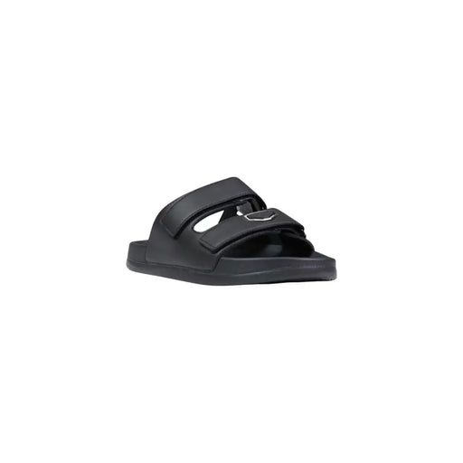 Antony Morato Schwarze Herren-Sandalen aus veganem Leder mit zwei Klettverschlüssen und silberner Metallschnalle