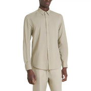 Beige long-sleeved Antony Morato men shirt with a classic collar paired with matching trousers