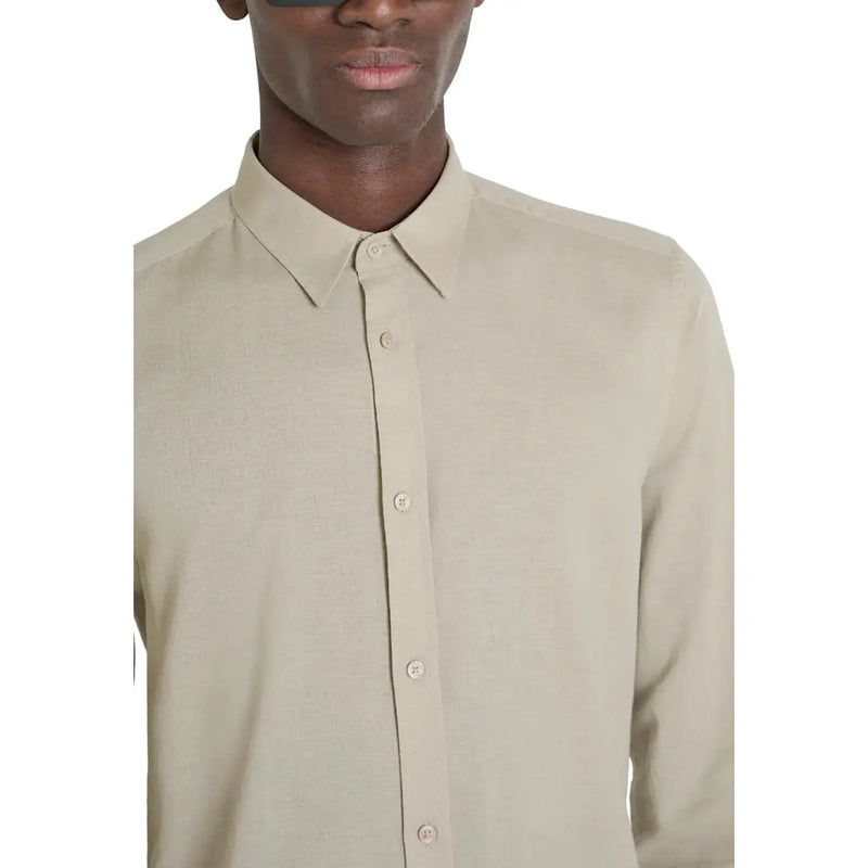 Antony Morato men shirt beige button-down with crisp collar and matching buttons for formal and casual wear
