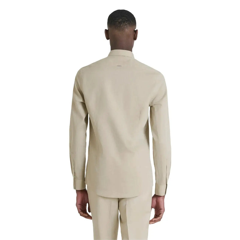 Beige long-sleeved Antony Morato men shirt with classic collar and tailored fit for formal and casual wear
