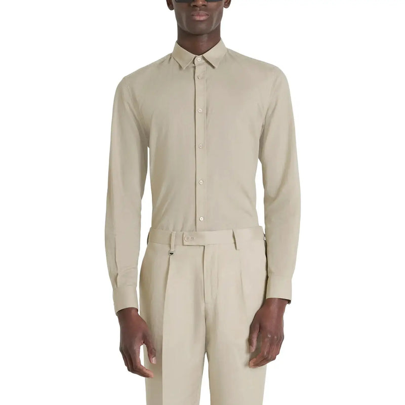Beige long-sleeved button-down shirt with classic collar and matching trousers by Antony Morato men shirt collection