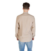 Beige long-sleeved Antony Morato men shirt with classic collar and buttoned cuffs made from soft material