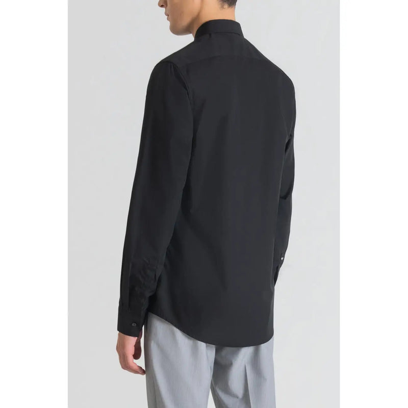Antony Morato men shirt black long-sleeved dress shirt with stand-up collar and subtle textured fabric